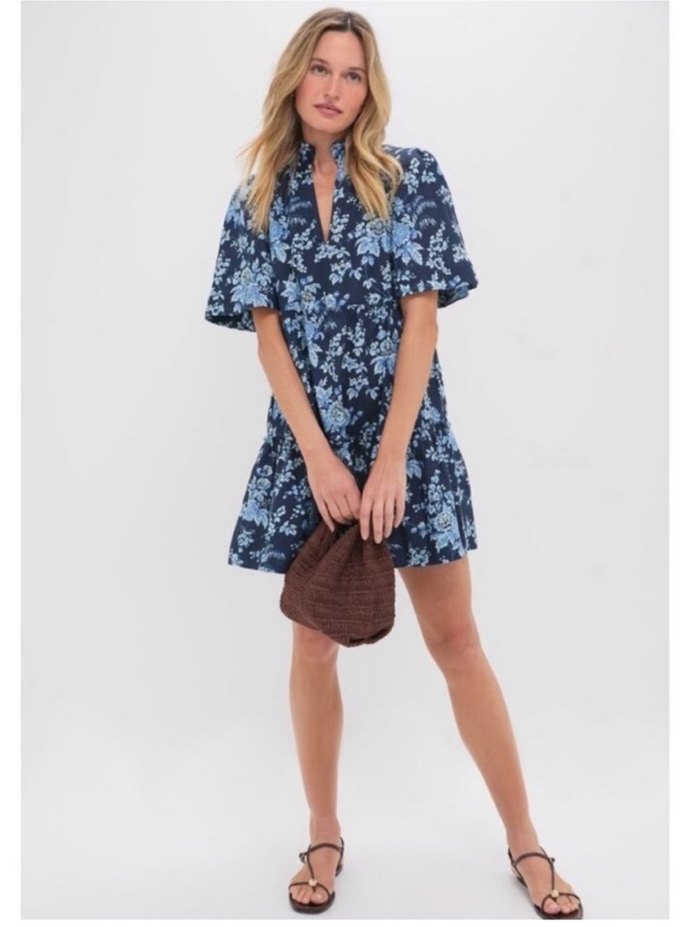TUCKERNUCK Twilight Garden Crawford Dress Blue Floral Tiered Mini Linen Blend - Picture 5 of 9